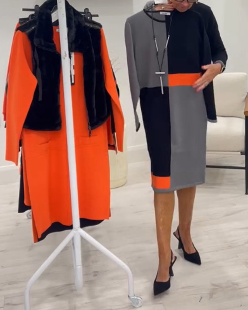 Farveblok kjole i kontrastfarver