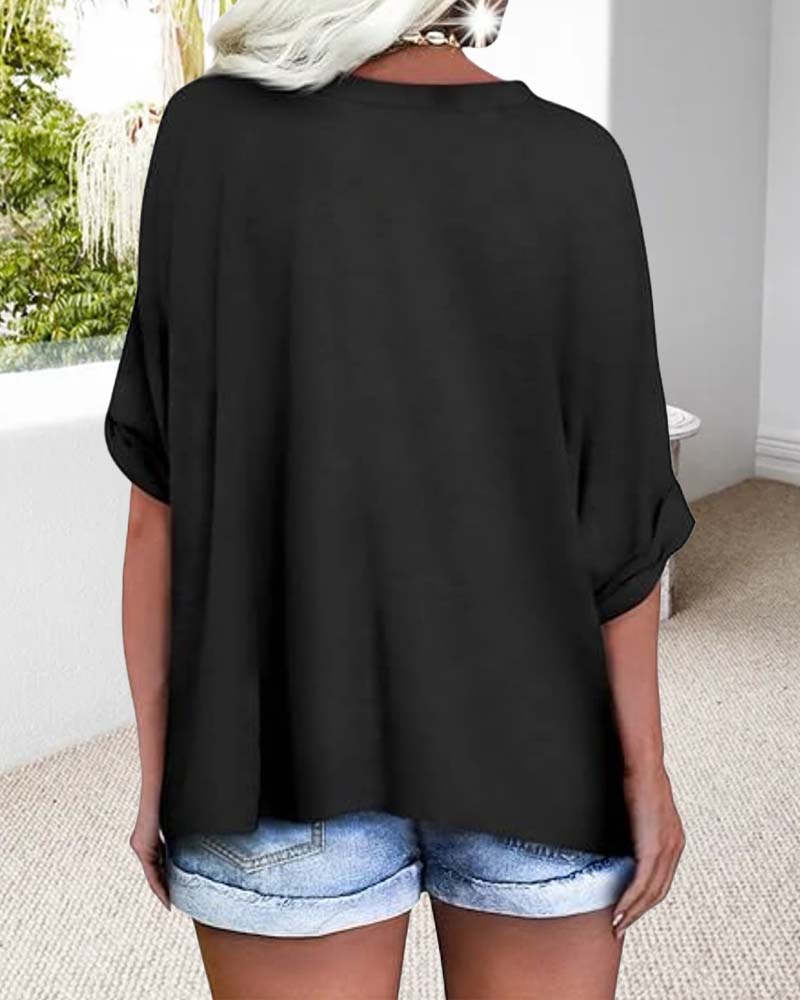 T-Shirt V-Hals Rullet Kant Korte Ærmer Los