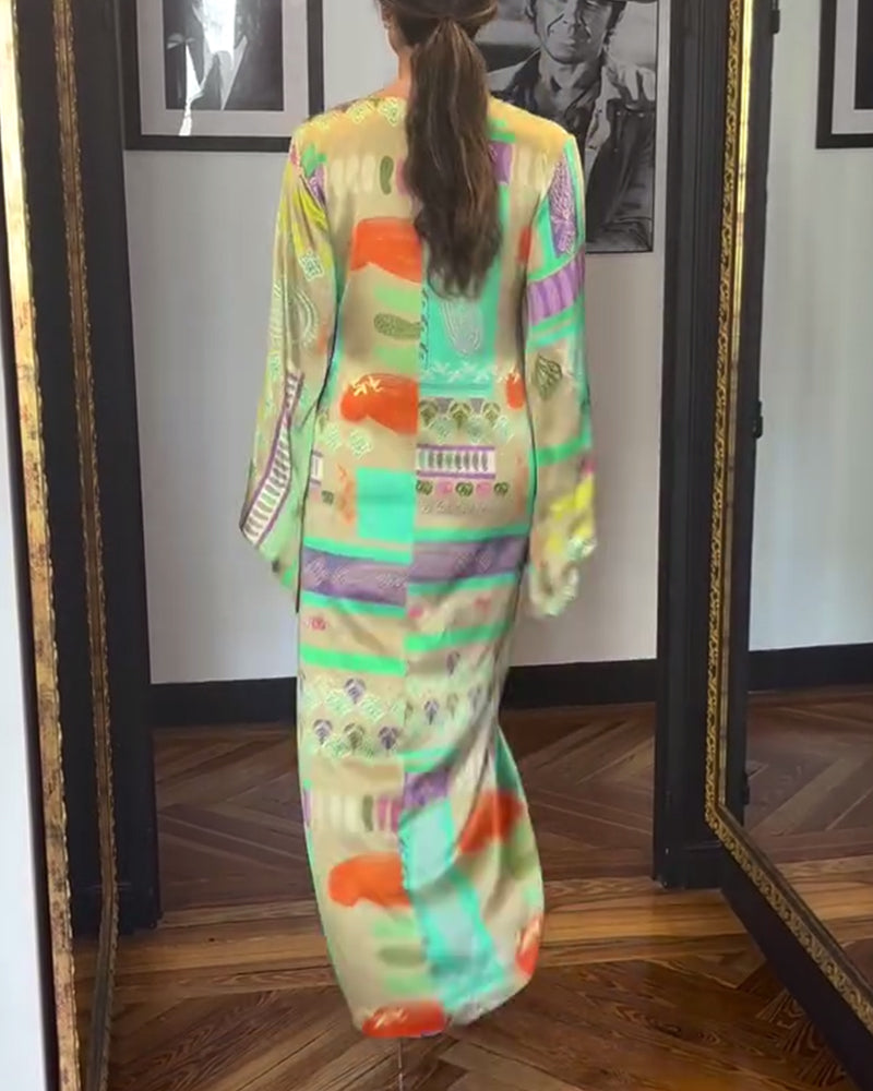 Kjole Med Lange Ærmer Og Sløjfeprint