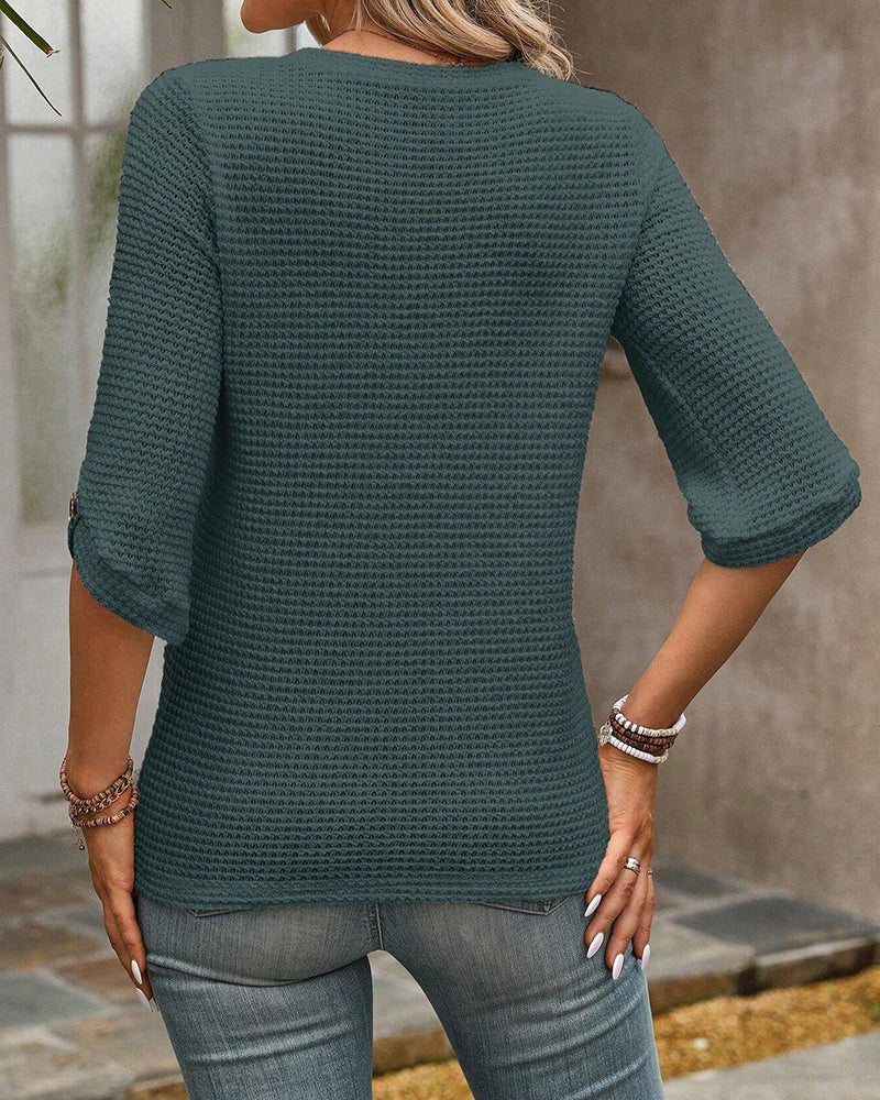 Top Vaffelstruktur Ensfarvet Rund hals