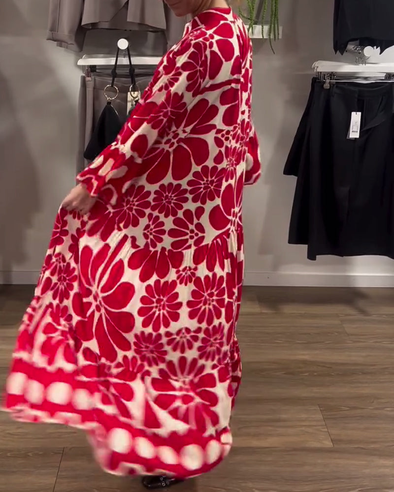 Kjole V-Hals Løs Plus Size Blomsterprint