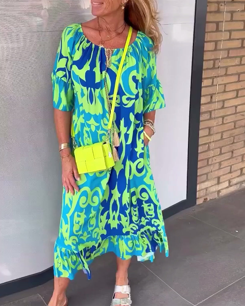 Kjole Klokkeærme Ferietryk