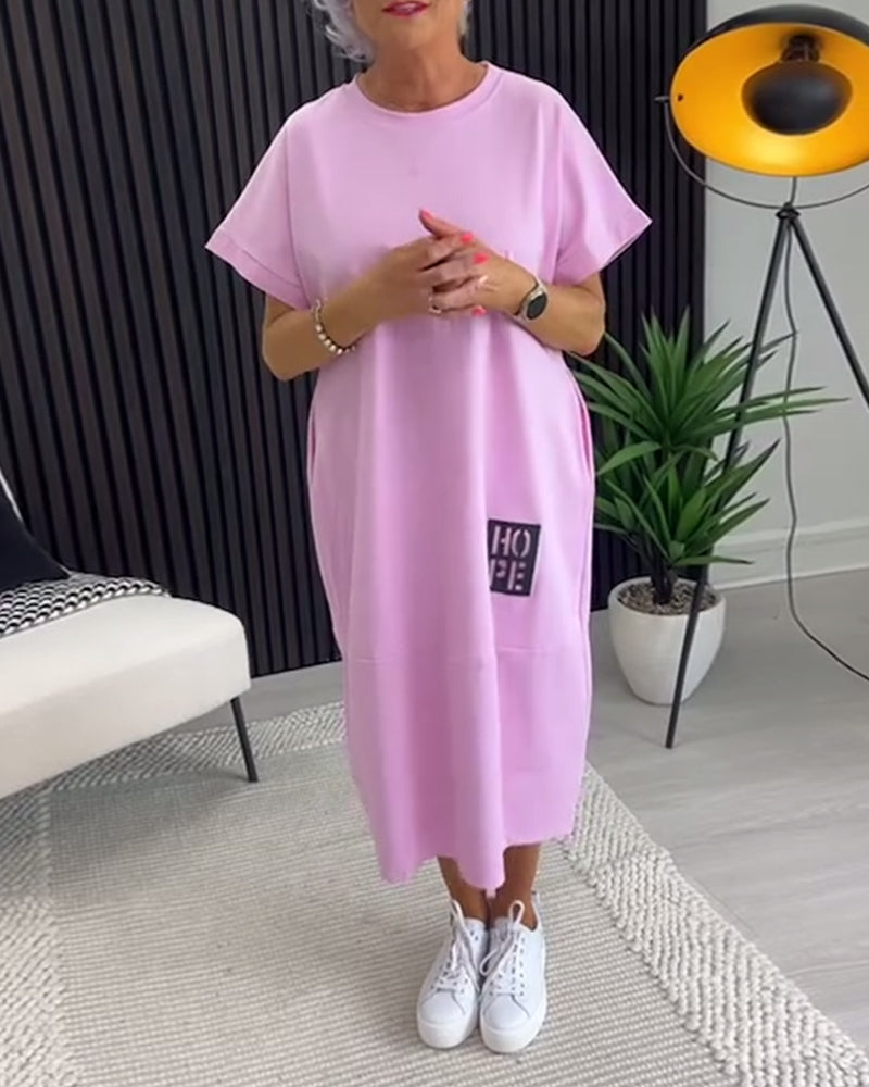 Kjole Korte Ærmer Casual Lige Lomme