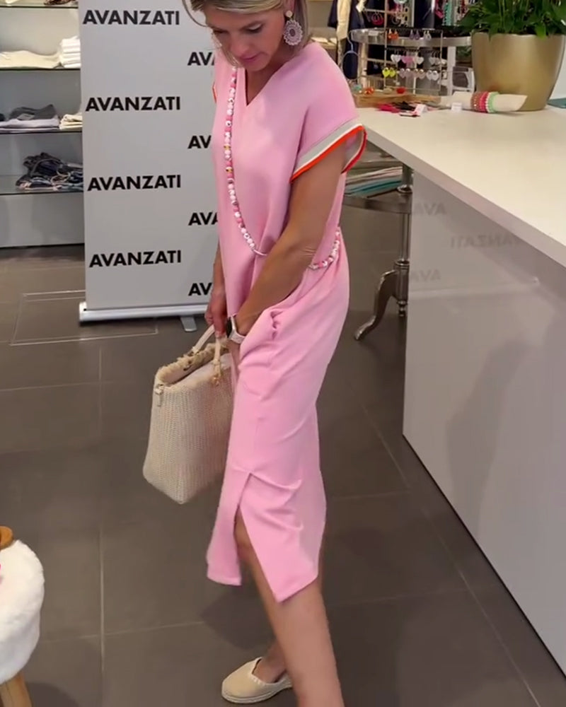 Kjole Lotusbladærmer V-Hals Afslappet Slids