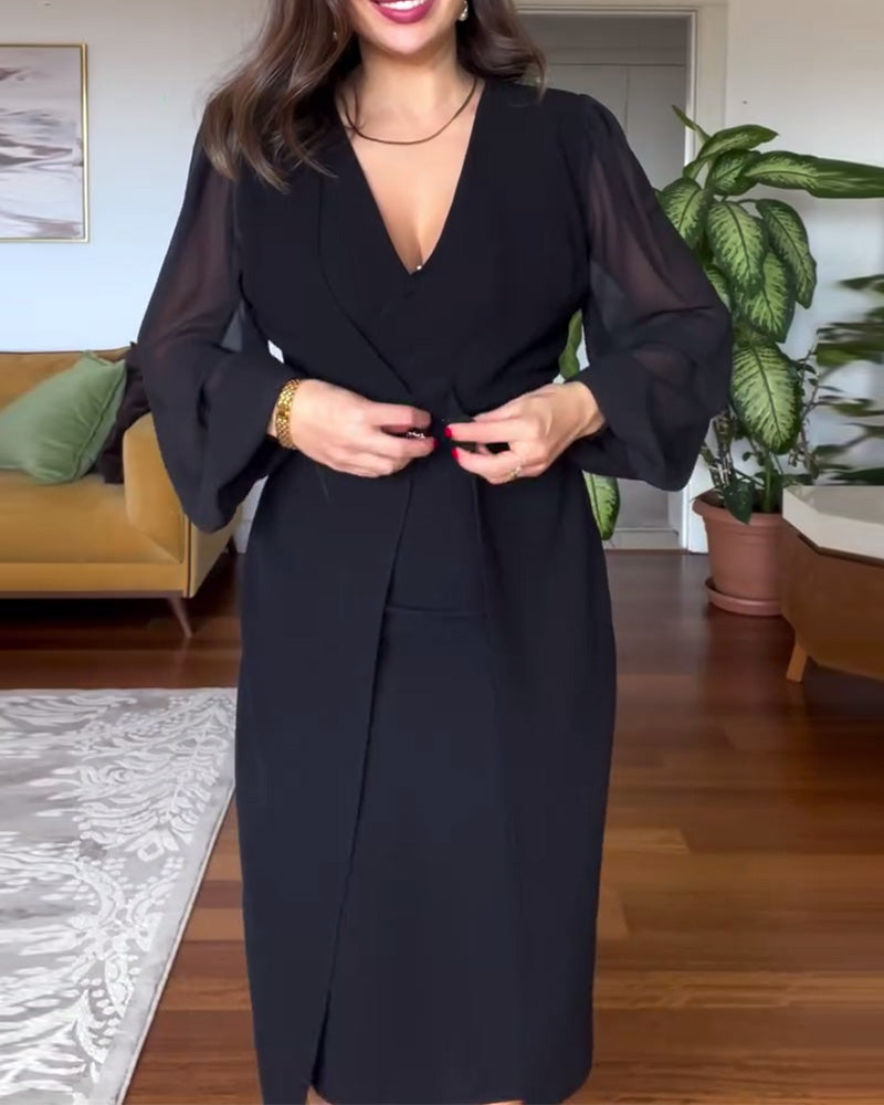 Kjole V-hals lanterne ærmer slim