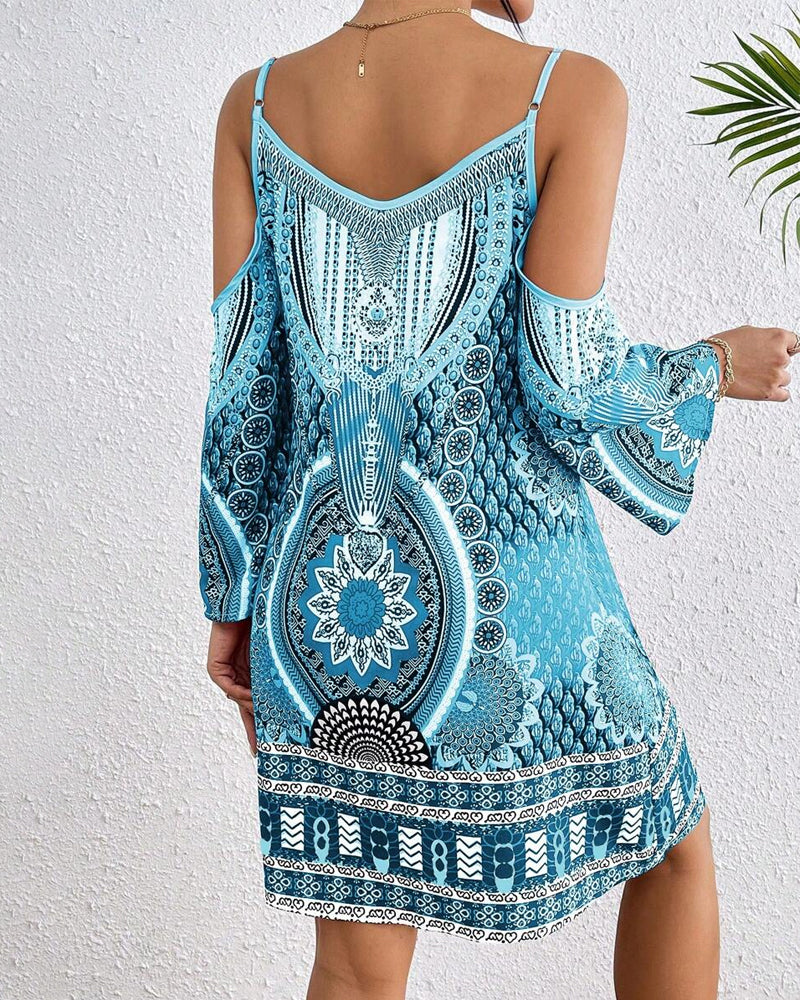 Kjole Strapless Off-the-shoulder Trykt Shift