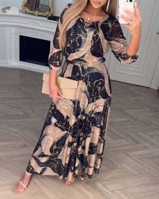 Kjole Elegant Trekvartærme Trykt Talje