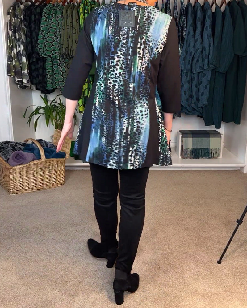 T-shirt afslappet rundhalset leopardprint farveblok