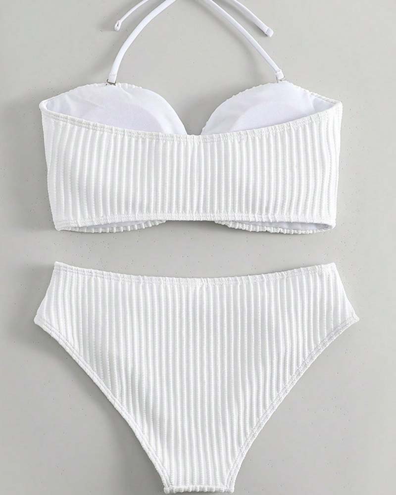 Badedragt Halter Ensfarvet Stribet