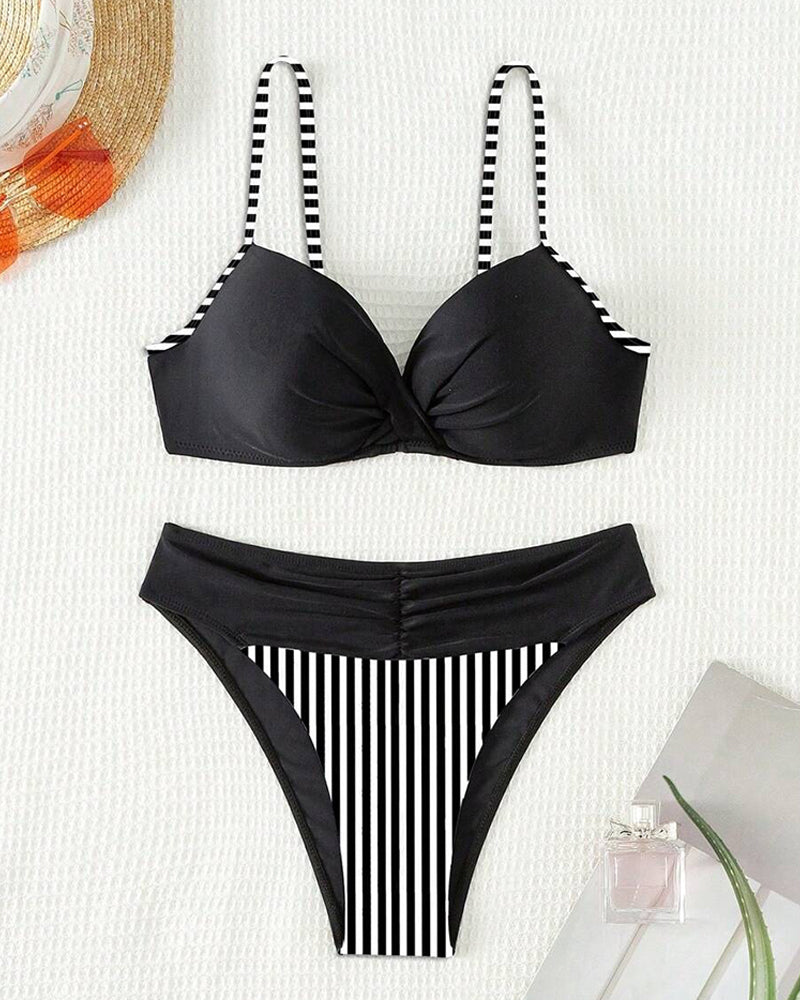 Bikini Sexet Stribet Kontrast Trekant