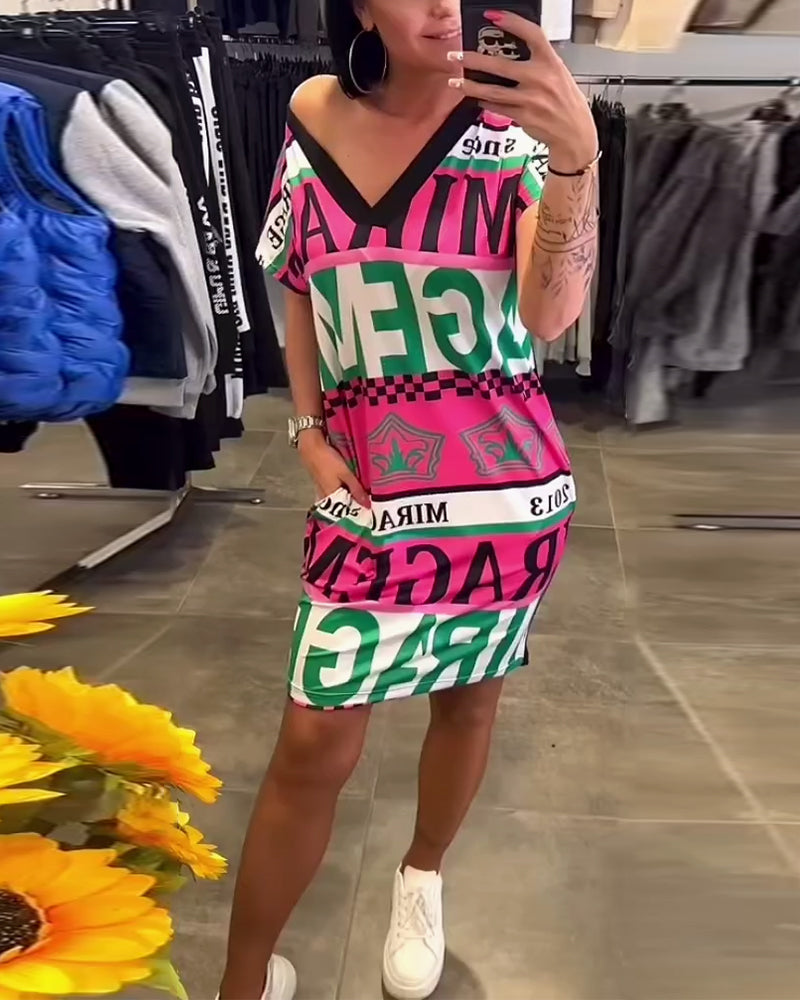 Kjole Printet V-Hals Kortærmet