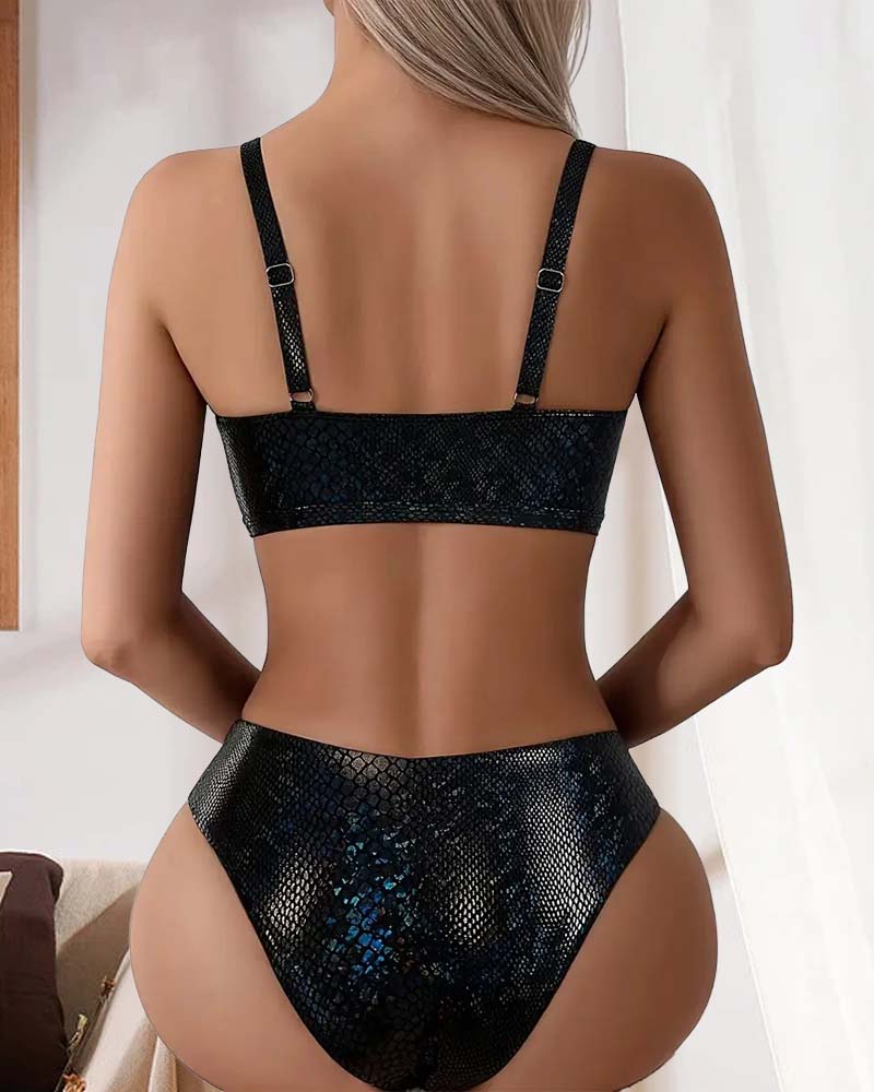 Bikini Slangeprint Brystbånd Høj Talje Triangel