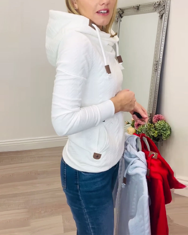 Hoodie Med Drawstring I Ensfarvet Casual Stil