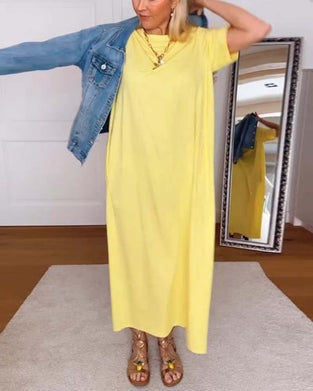 Kjole Casual Rund Hals Ensfarvet Lige