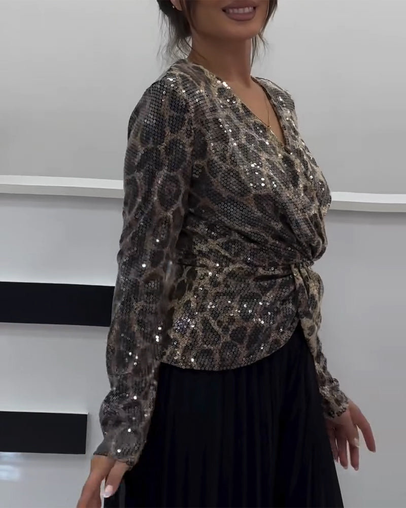 Skjorte V-Hals Leopard Print Talje