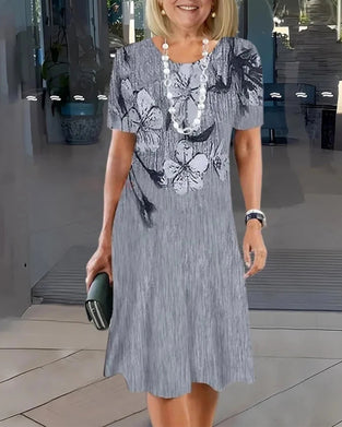 Kjole Rund Hals Korte Ærmer Trykt