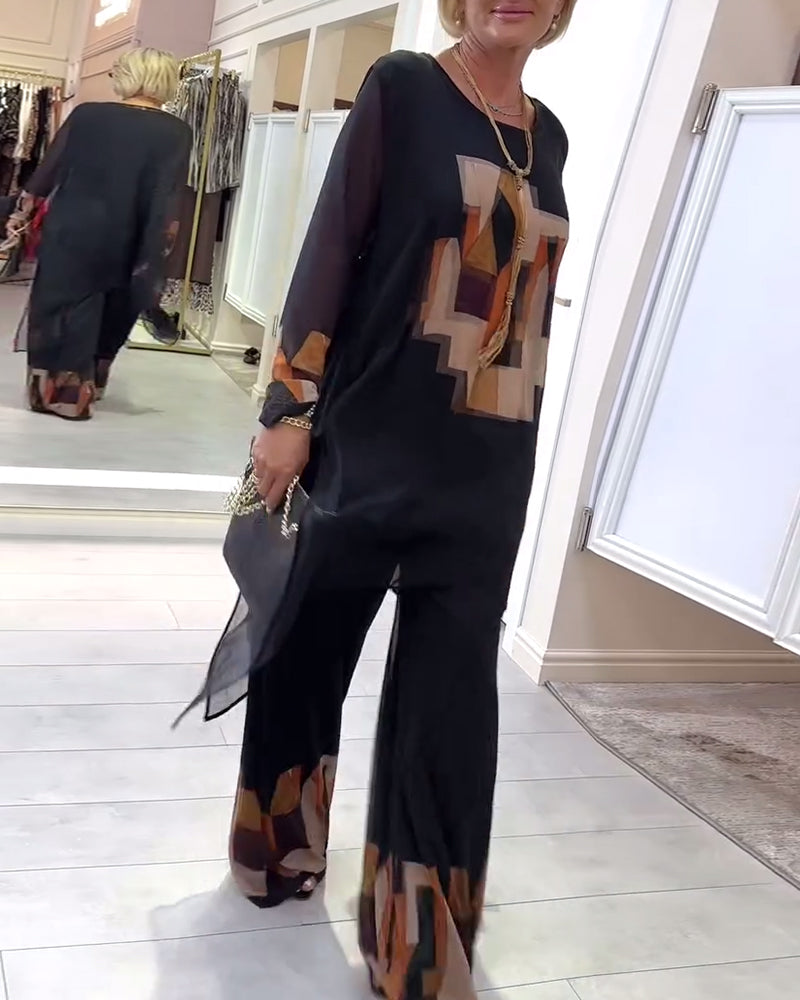 Jakkesæt Elegant Langærmet Printet Brede Ben