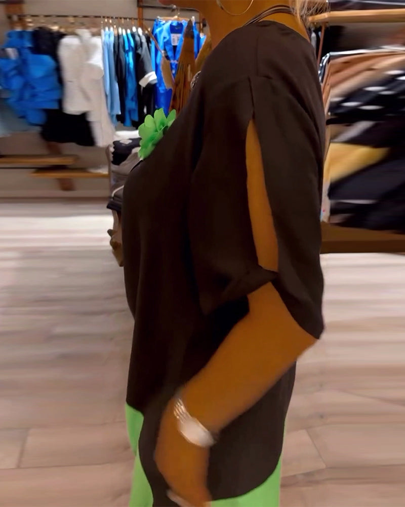 Løs patchworkkjole med rund hals