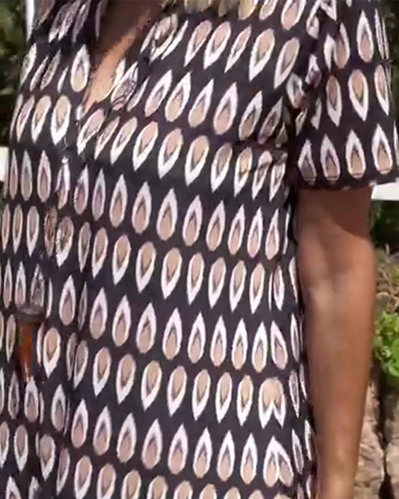 Kjole V-Hals Printet Kortærmet Lige Maxi