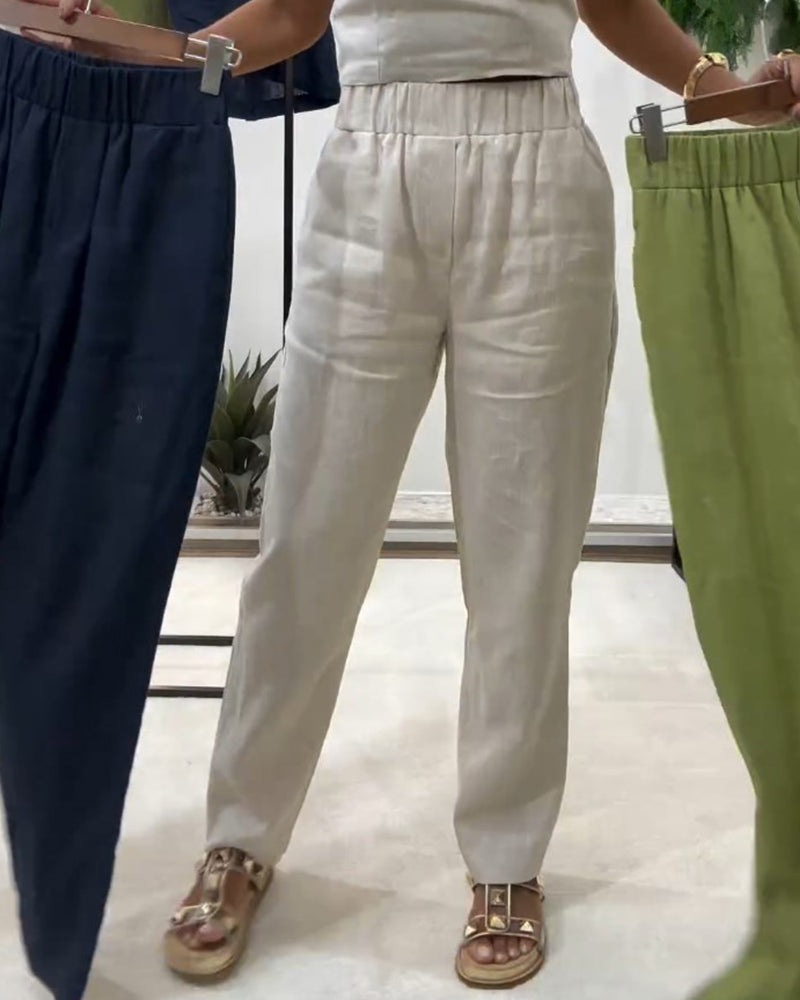 Ensfarvede behagelige fritidsbukser