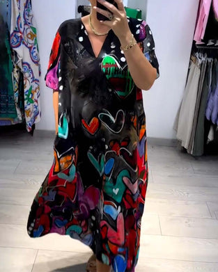 Kjole med hjerter i afslappet pasform