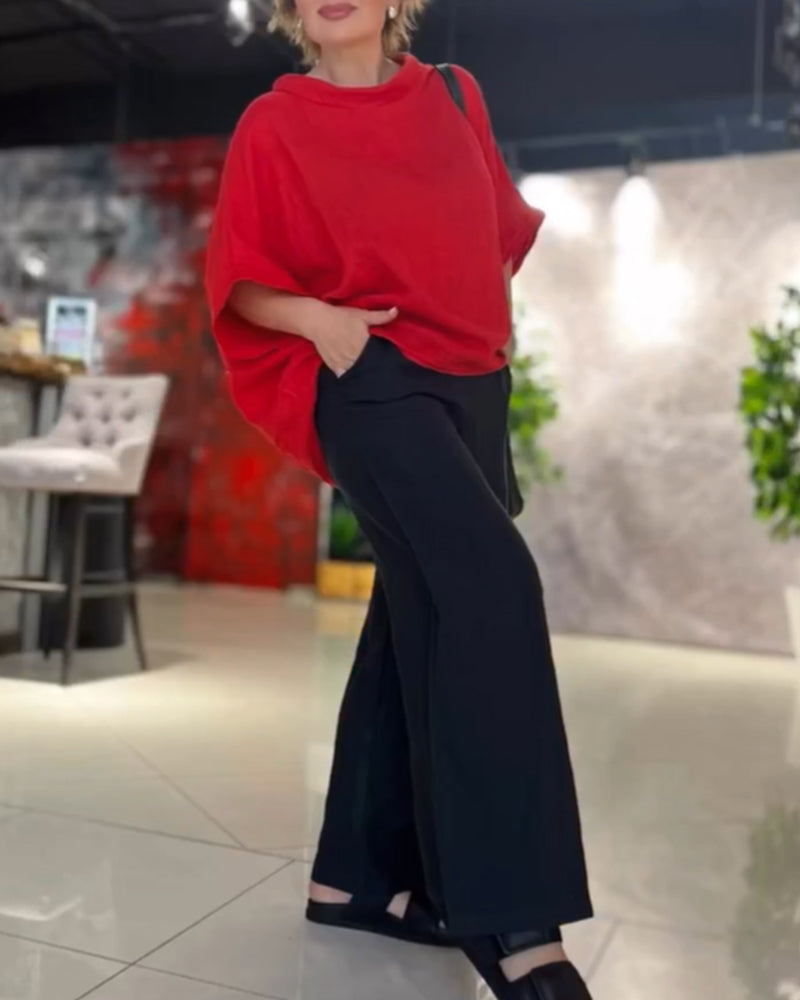 Ensfarvet top i løs pasform