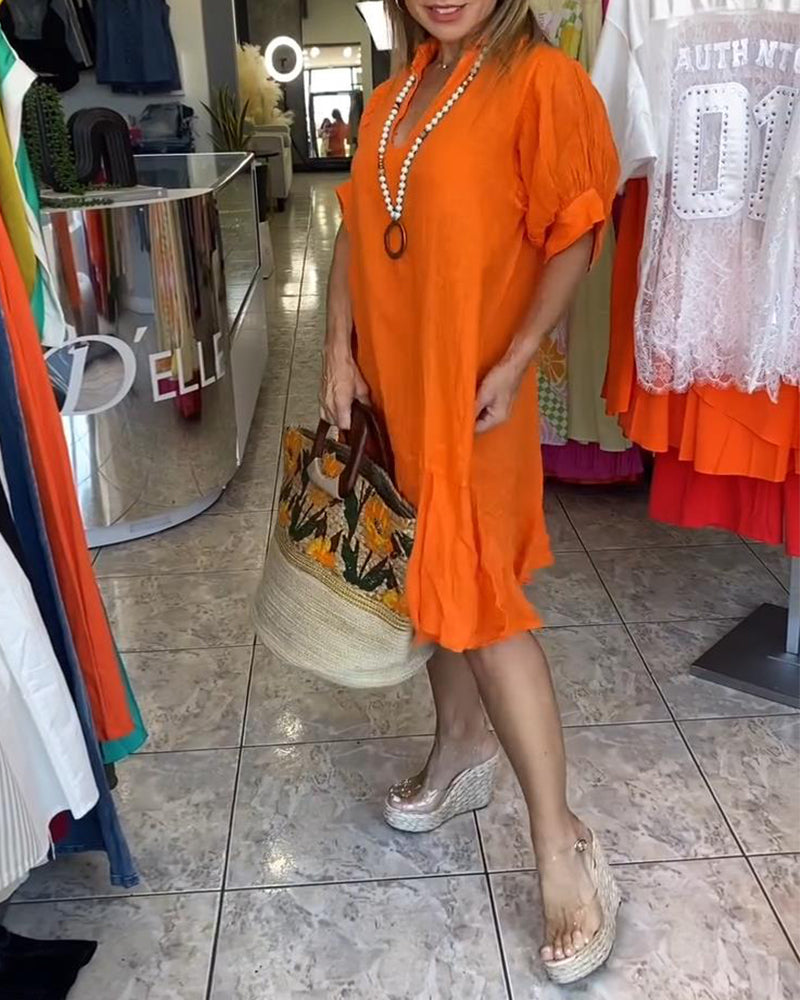 Kjole Lapel Casual Korte Ærmer A-Linje