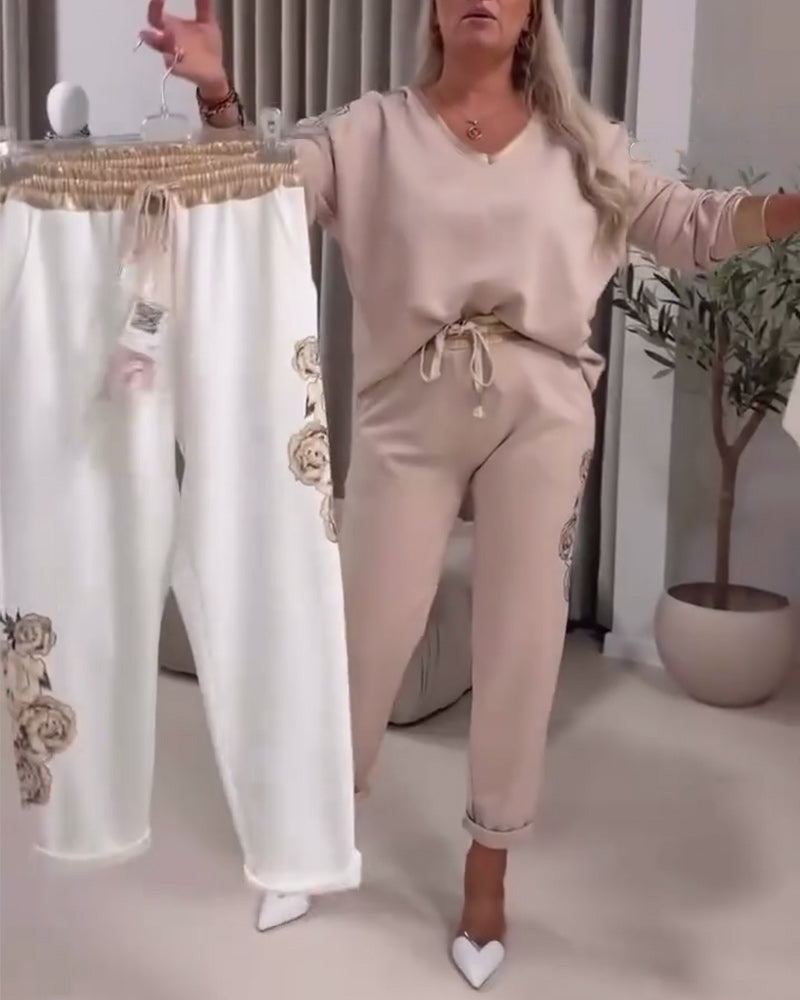 Jakkesæt Langærmet V-hals Casual Sweater