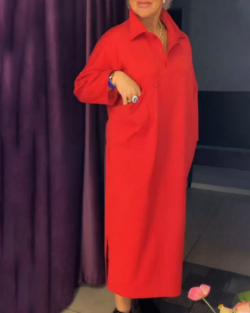 Lang kjole med lommer og skjortekrave