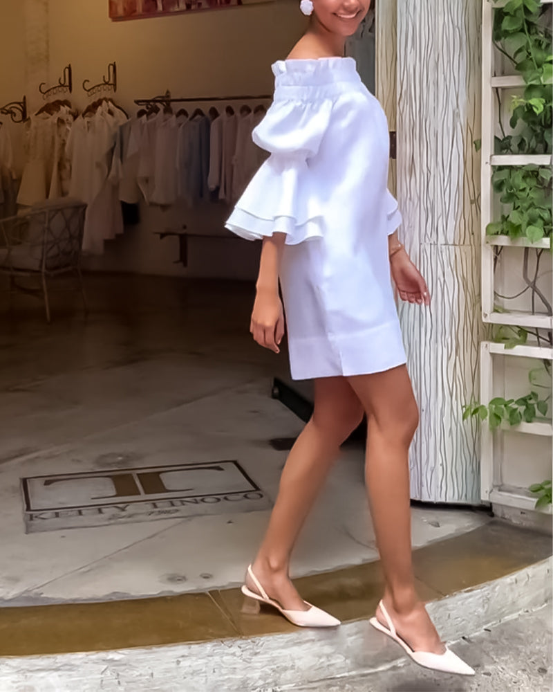 Off.shoulder kjole med vide ærmer