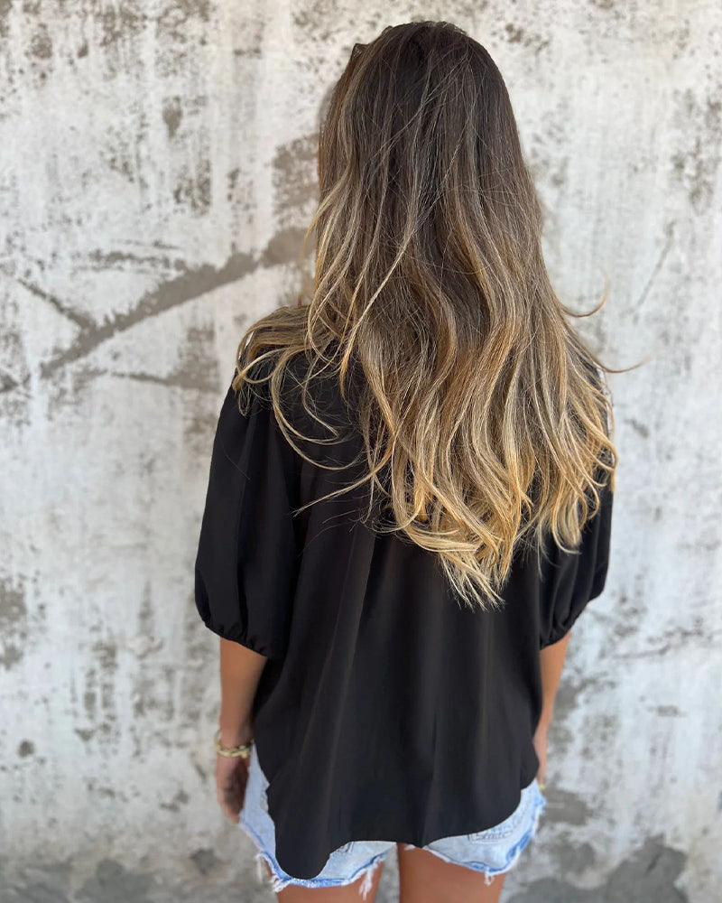 Bluse Casual Mode Kort Ærme Ensfarvet