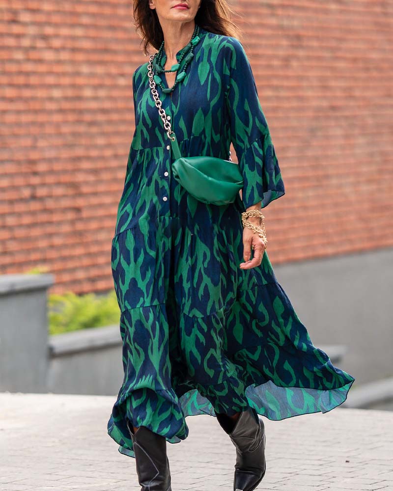 Mønstret kjole med knapper