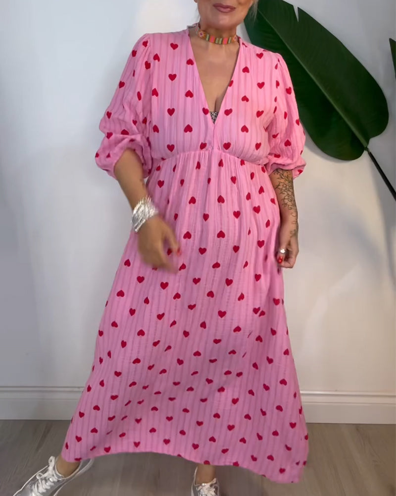 Kjole Elegant V-Udskæring Hjertemønster