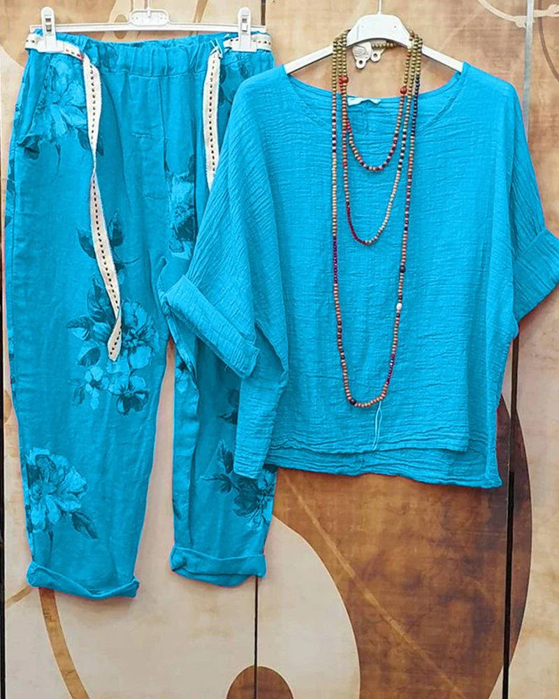 Afslappet tøjsæt med blomsterprint