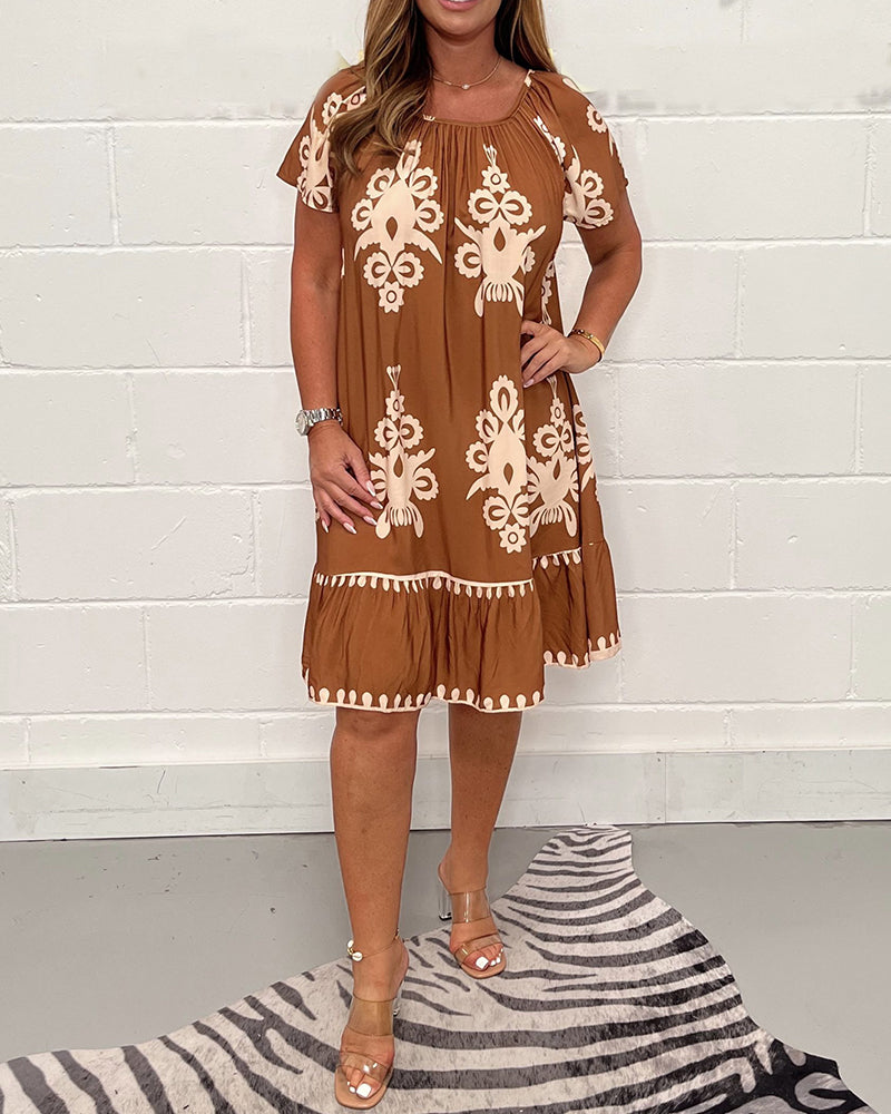 Printet kjole med rund hals