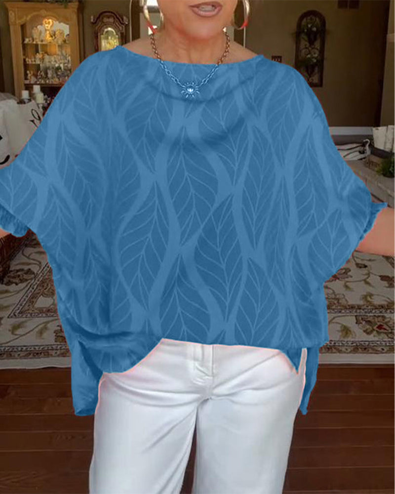 Bluse Rund Hals Løs Print