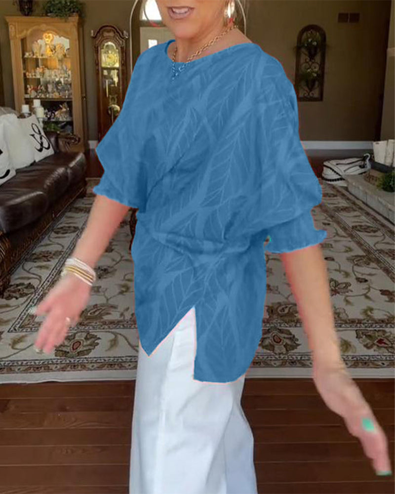 Bluse Rund Hals Løs Print