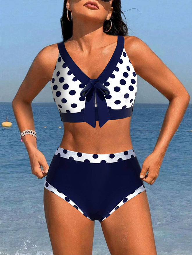 Patchwork Polka Dot Bikinier med høj talje