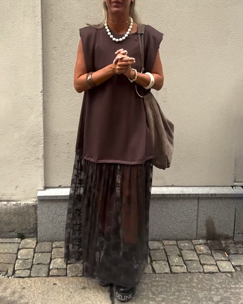 Ærmeløs Mesh Patchwork Kjole