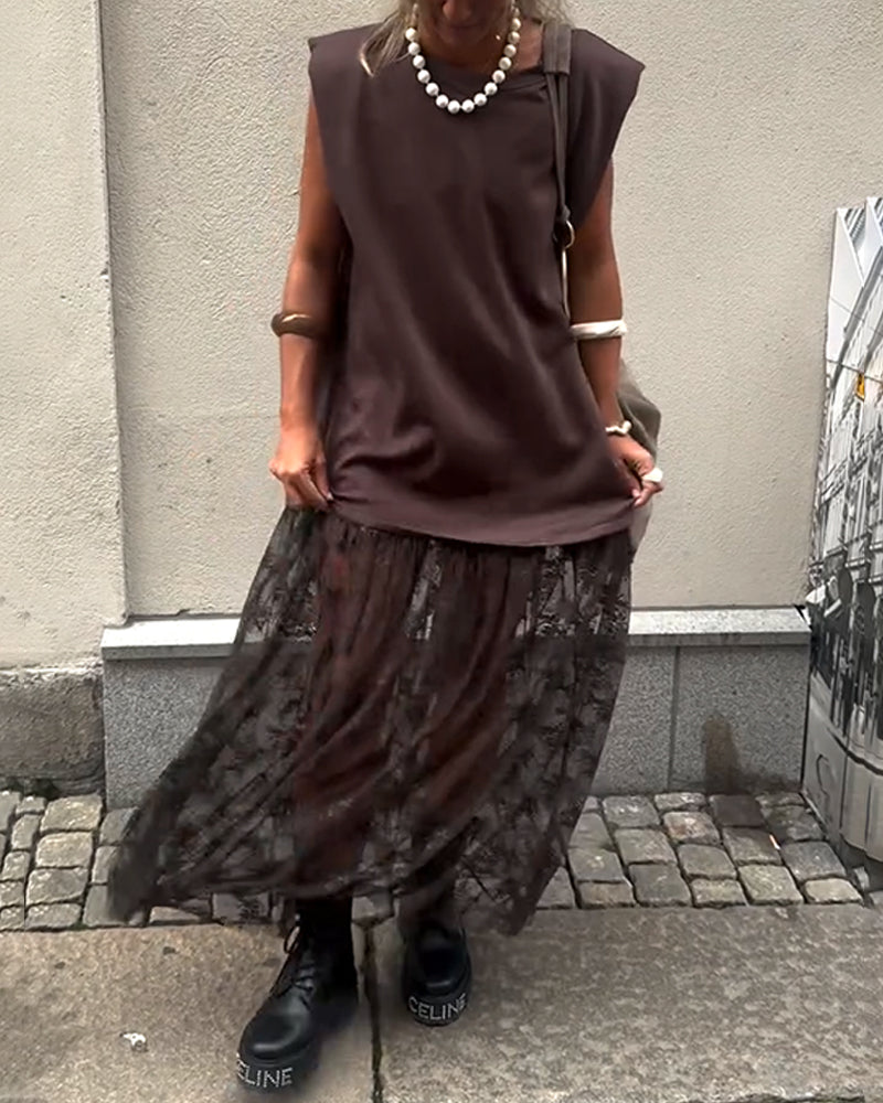 Ærmeløs Mesh Patchwork Kjole