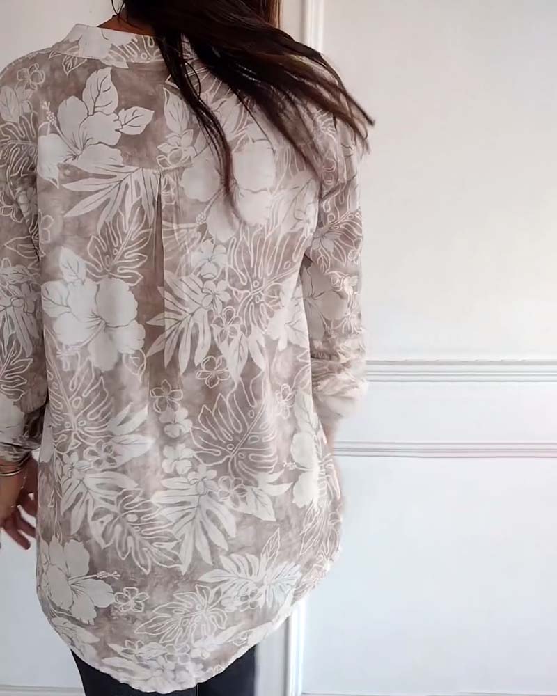 Patchwork top med pailletter med bladtryk