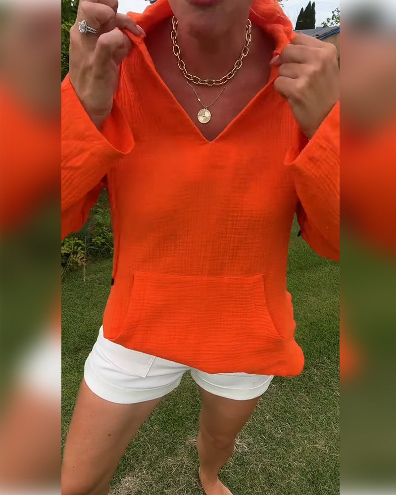 Bluse Ensfarvet Med Lomme Mode