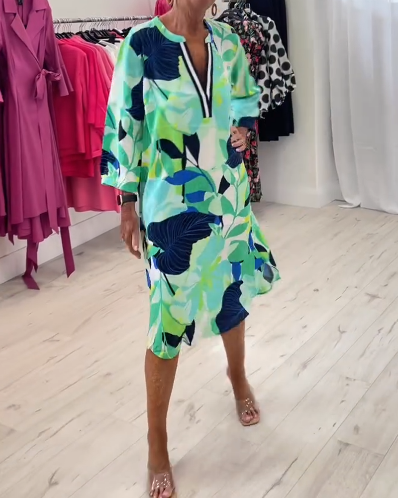 Kjole Stehkrave Trekvartsærmer Digitaltryk