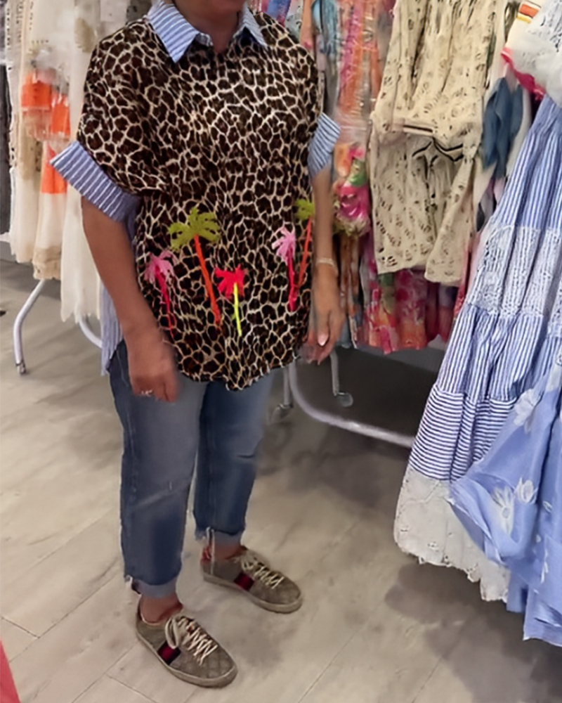 Stribet Flip Leopardtryk Skjorte