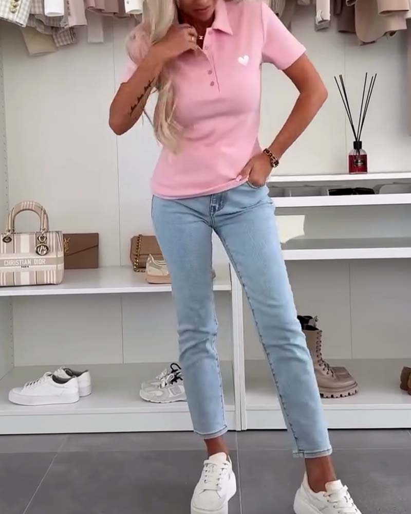 T-Shirt Reverspoloskjorte Ensfarvet Slim Fit