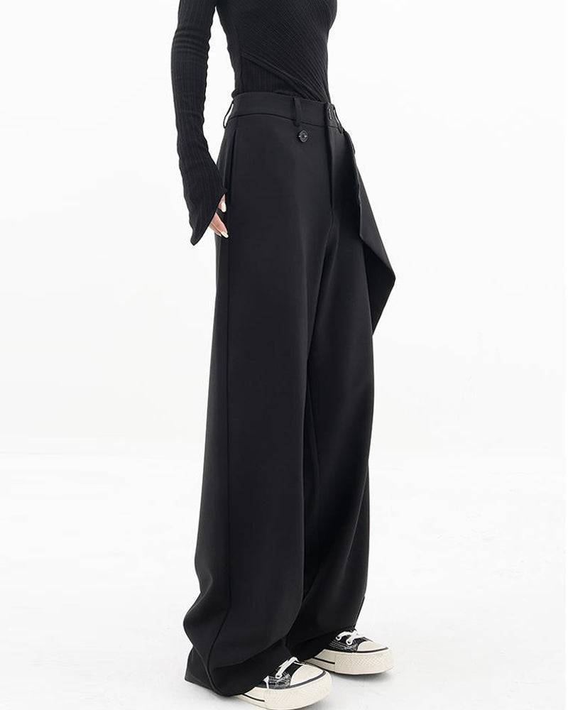 Ensfarvede patchwork bukser med tværgående knaplukning