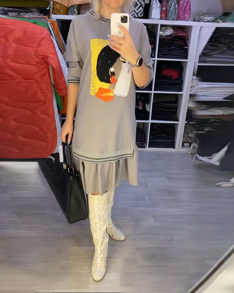 Shift kjole med lange ærmer og portræt