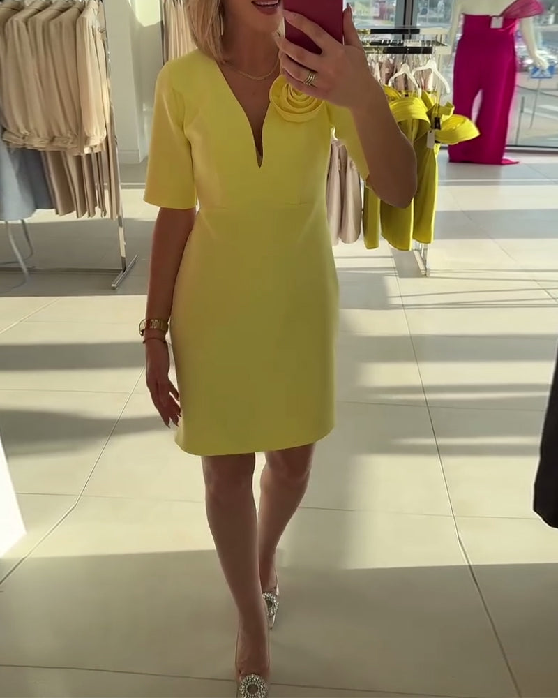 Kjole Elegant Håndlavet Blomst Ensfarvet