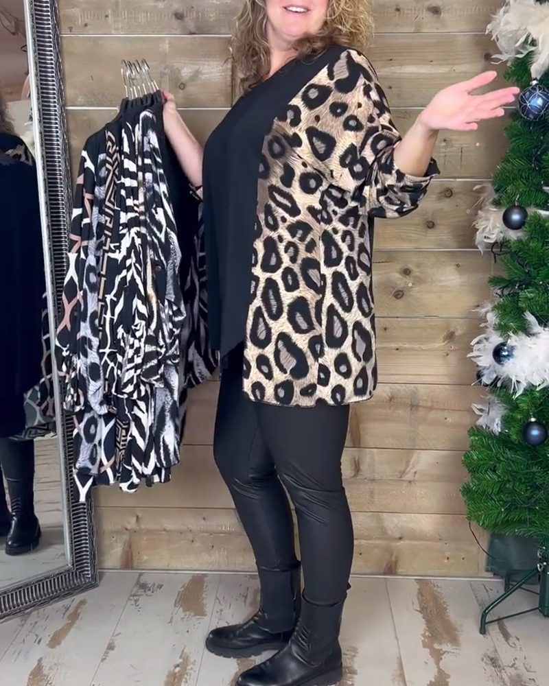 Leopardprint top med rund hals