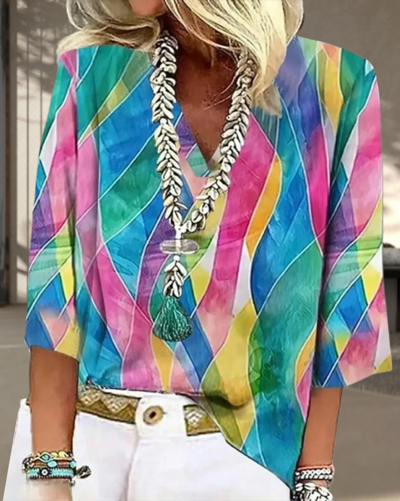 Bluse V-Hals Kontrastfarve